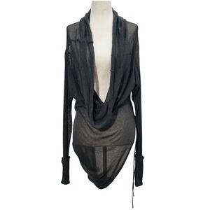 Sarah Pacini Womens Asymmetrical Sheer Knit Dress Top OS Drk Gray Lagenlook Goth